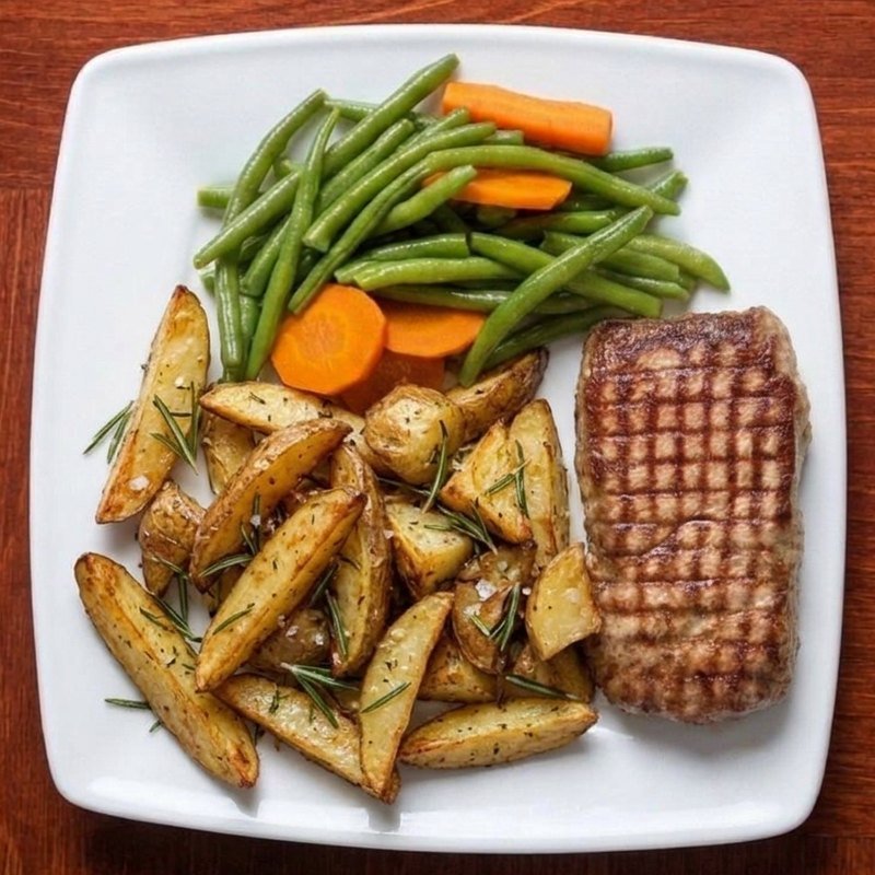 Speisekarte Bistecca alla griglia mit Rosmarinkartoffeln
